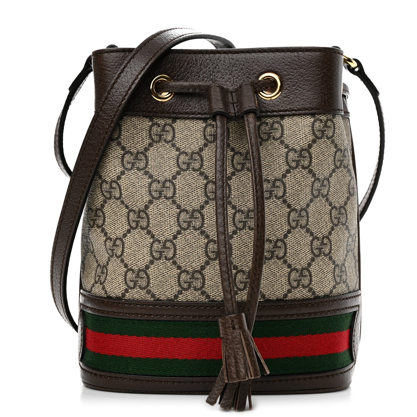GG Supreme Monogram Web Mini Ophidia Bucket Bag Brown