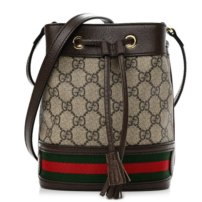 Gucci GG Supreme Monogram Web Mini Ophidia Bucket Bag Brown 1 of 10