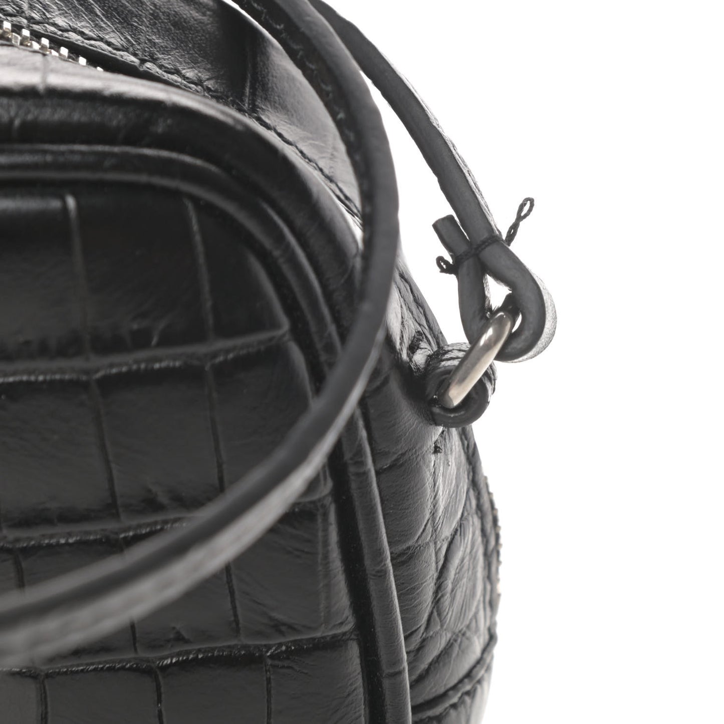 Calfskin Crocodile Embossed Monogram Blogger Bag Black
