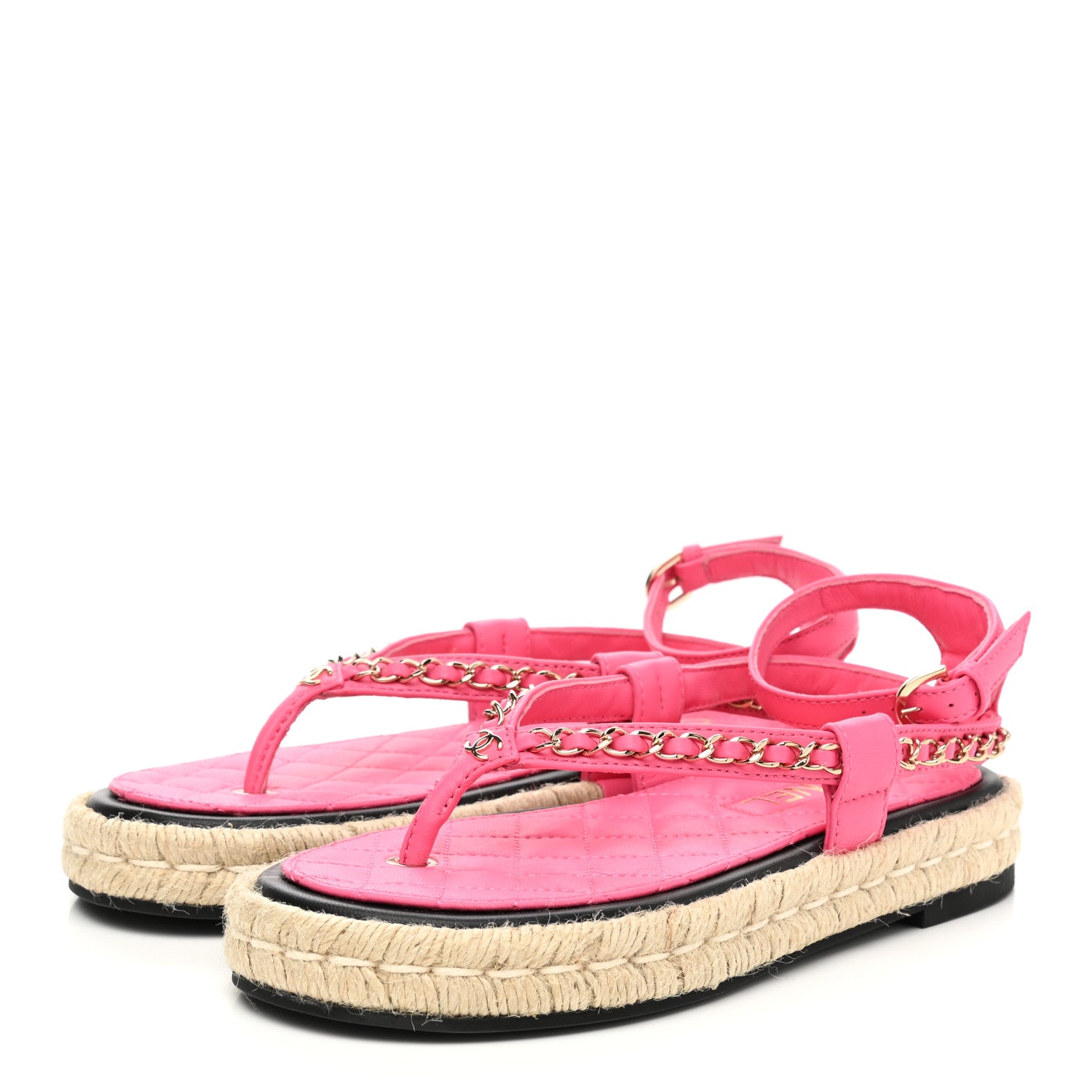 Chanel Lambskin Chain CC Thong Espadrille Sandals 36 Pink 3 of 9
