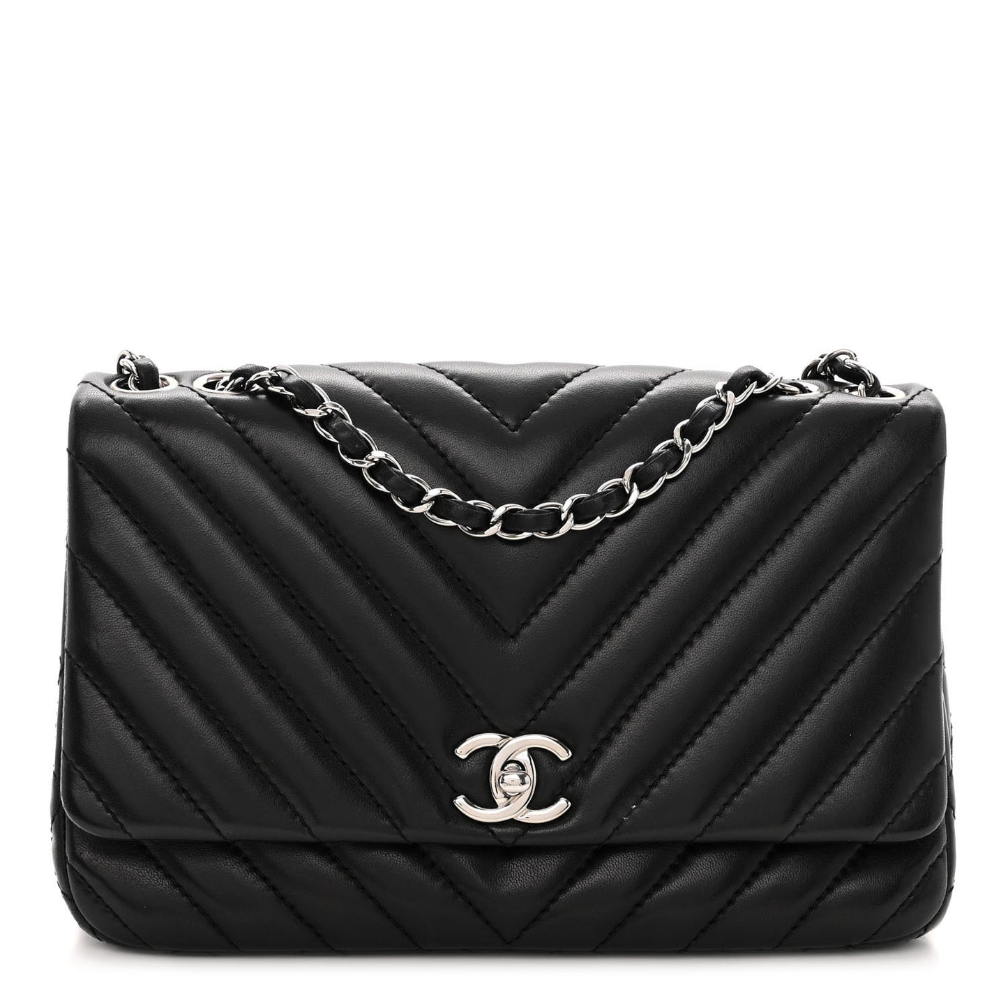 Lambskin Surpique Chevron Medium Single Flap Black