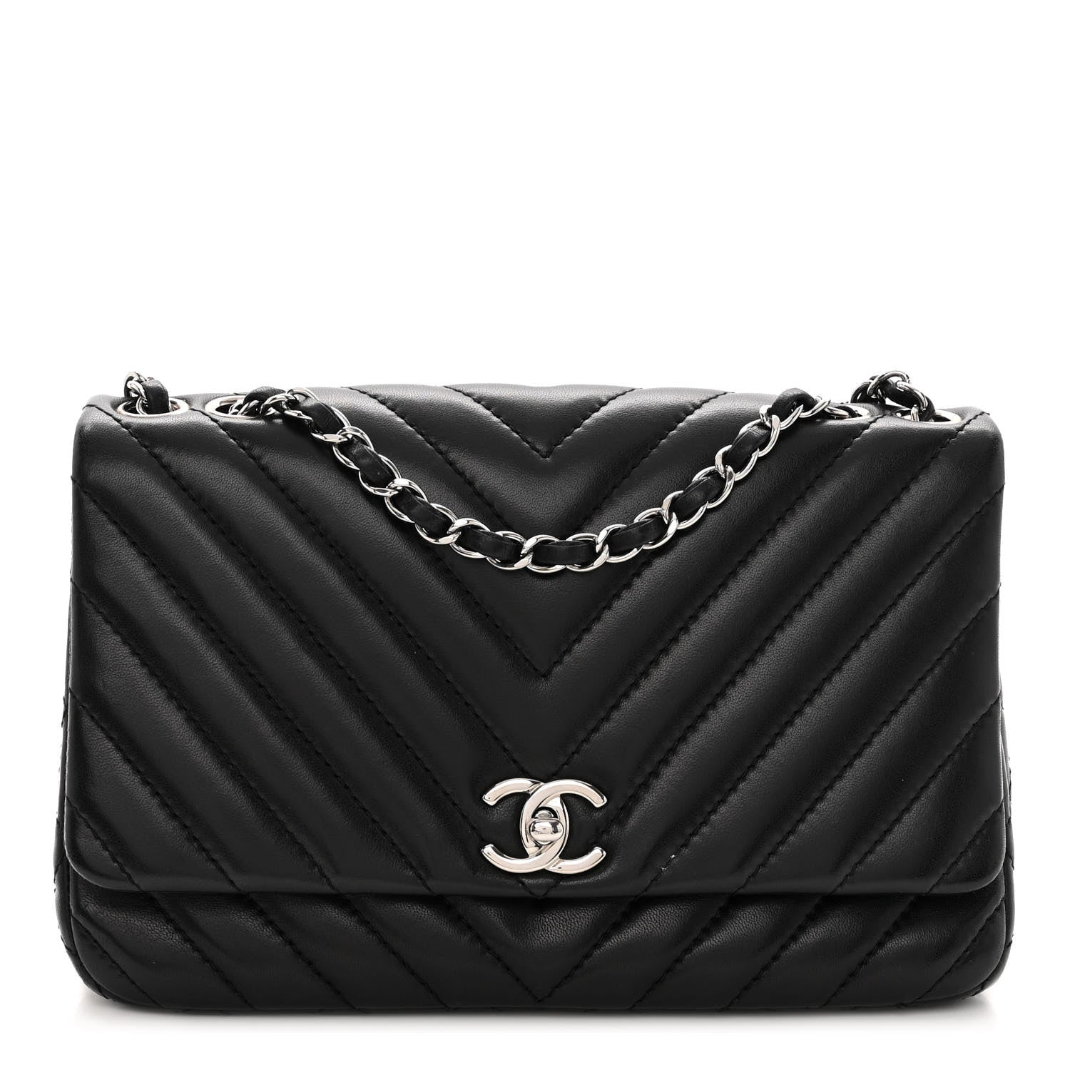 Chanel Lambskin Surpique Chevron Medium Single Flap Black 1 of 10