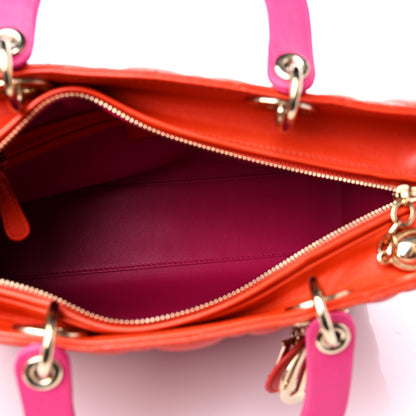Christian Dior Lambskin Cannage Large Bi-Color Lady Dior Orange Fuchsia 5 of 17