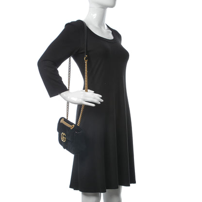 Gucci Velvet Matelasse Mini GG Marmont Shoulder Bag Black 2 of 10