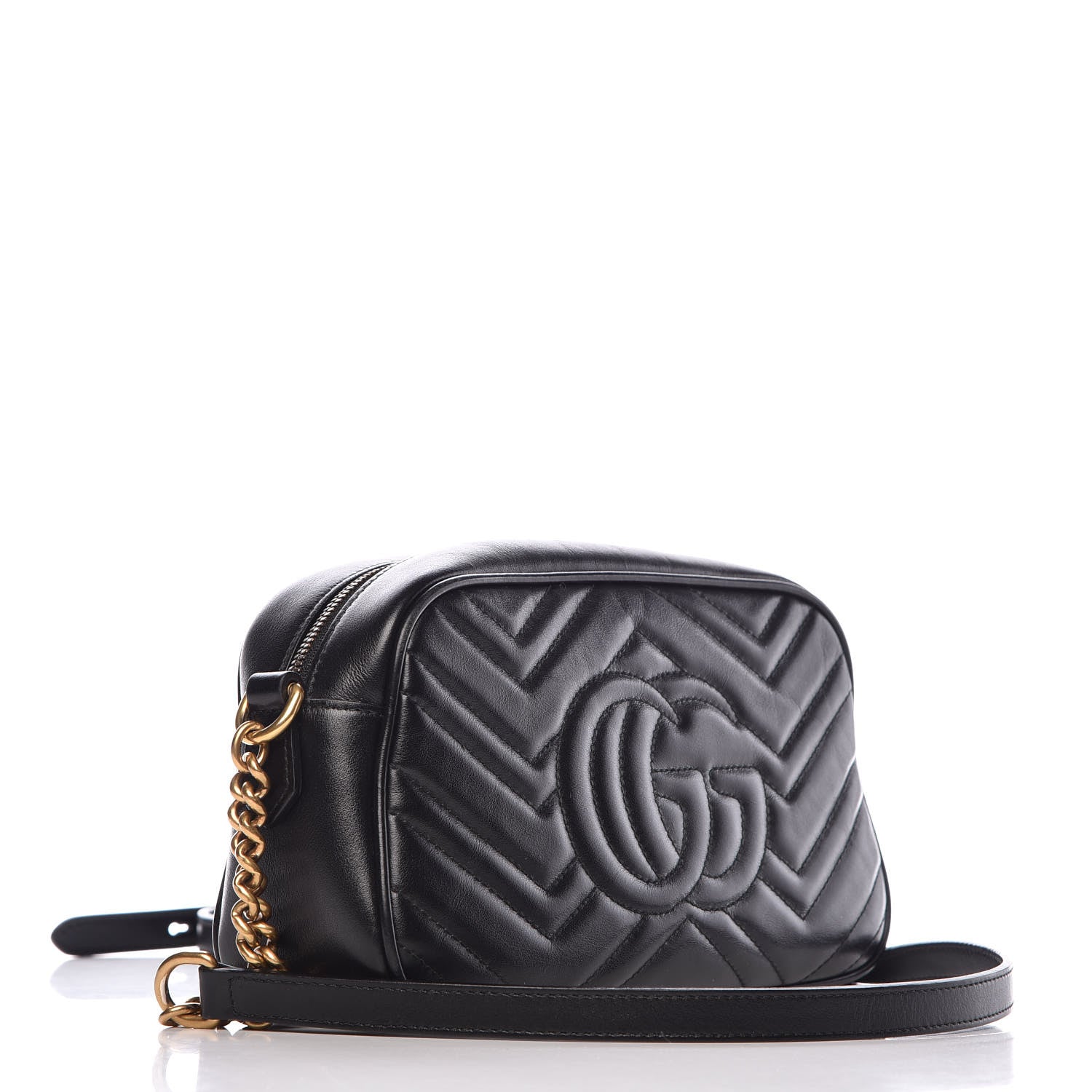 Gucci Calfskin Matelasse Small GG Marmont Chain Shoulder Bag Black 3 of 7