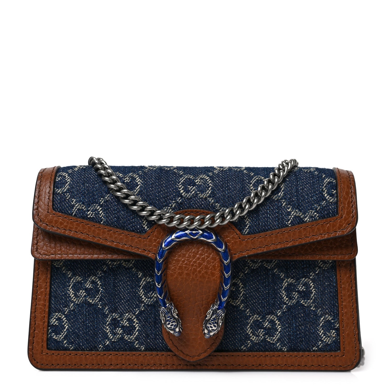 Gucci New Denim GG Monogram Dollar Calfskin Enamel Super Mini Dionysus Shoulder Bag Blue Tea Cuir Epilog Electric Blue 1 of 7