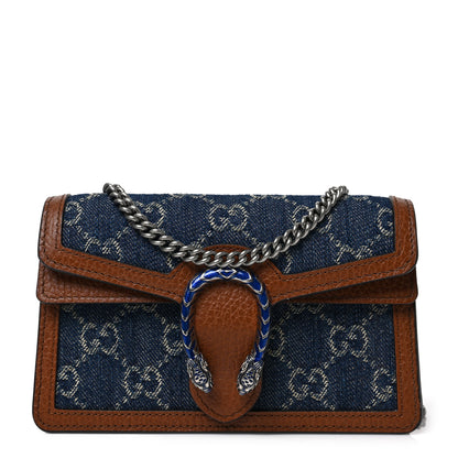 Gucci New Denim GG Monogram Dollar Calfskin Enamel Super Mini Dionysus Shoulder Bag Blue Tea Cuir Epilog Electric Blue 1 of 7