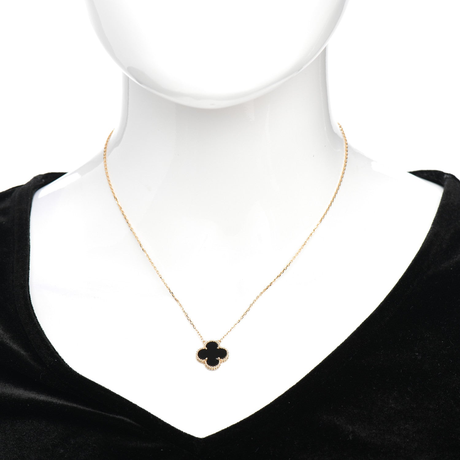Van Cleef & Arpels 18K Yellow Gold Black Onyx Vintage Alhambra Pendant Necklace 2 of 6