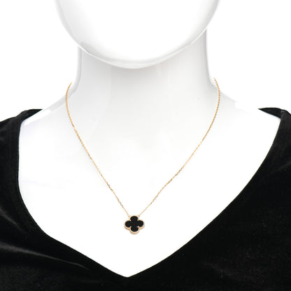Van Cleef & Arpels 18K Yellow Gold Black Onyx Vintage Alhambra Pendant Necklace 2 of 6