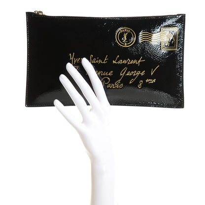Saint Laurent Textured Patent Y-Mail Zip Clutch Black 2 of 8