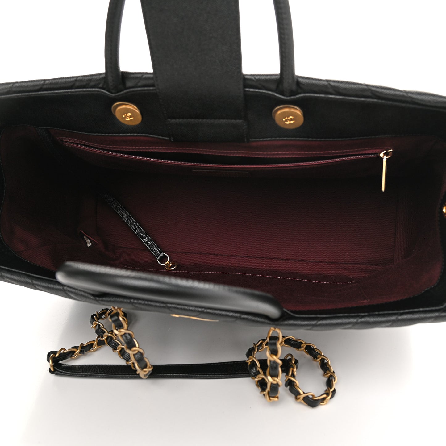 Caviar Chevron Quilted Coco Handle Shopping Tote Black