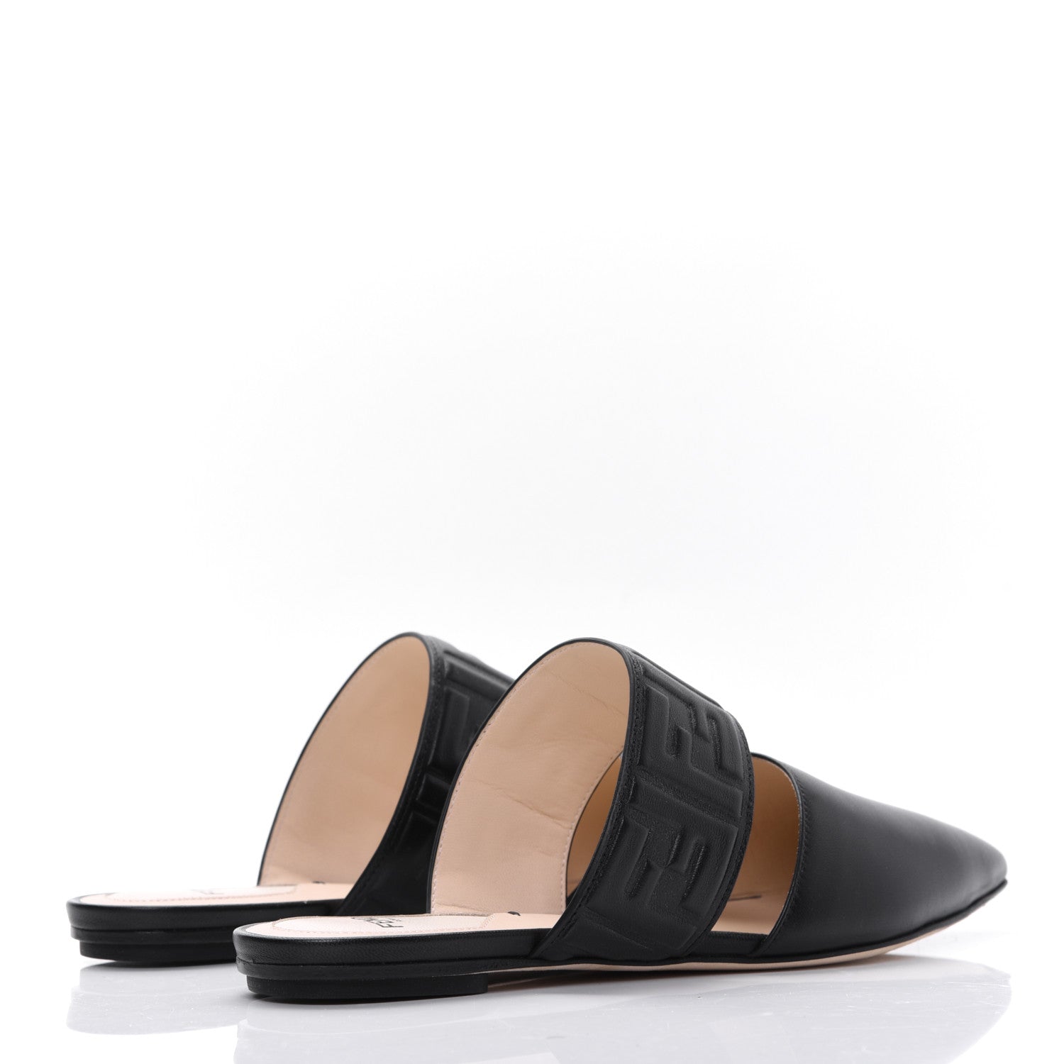 Fendi Vitello FF Embossed Buckle Flat Mules 36.5 Black 4 of 9