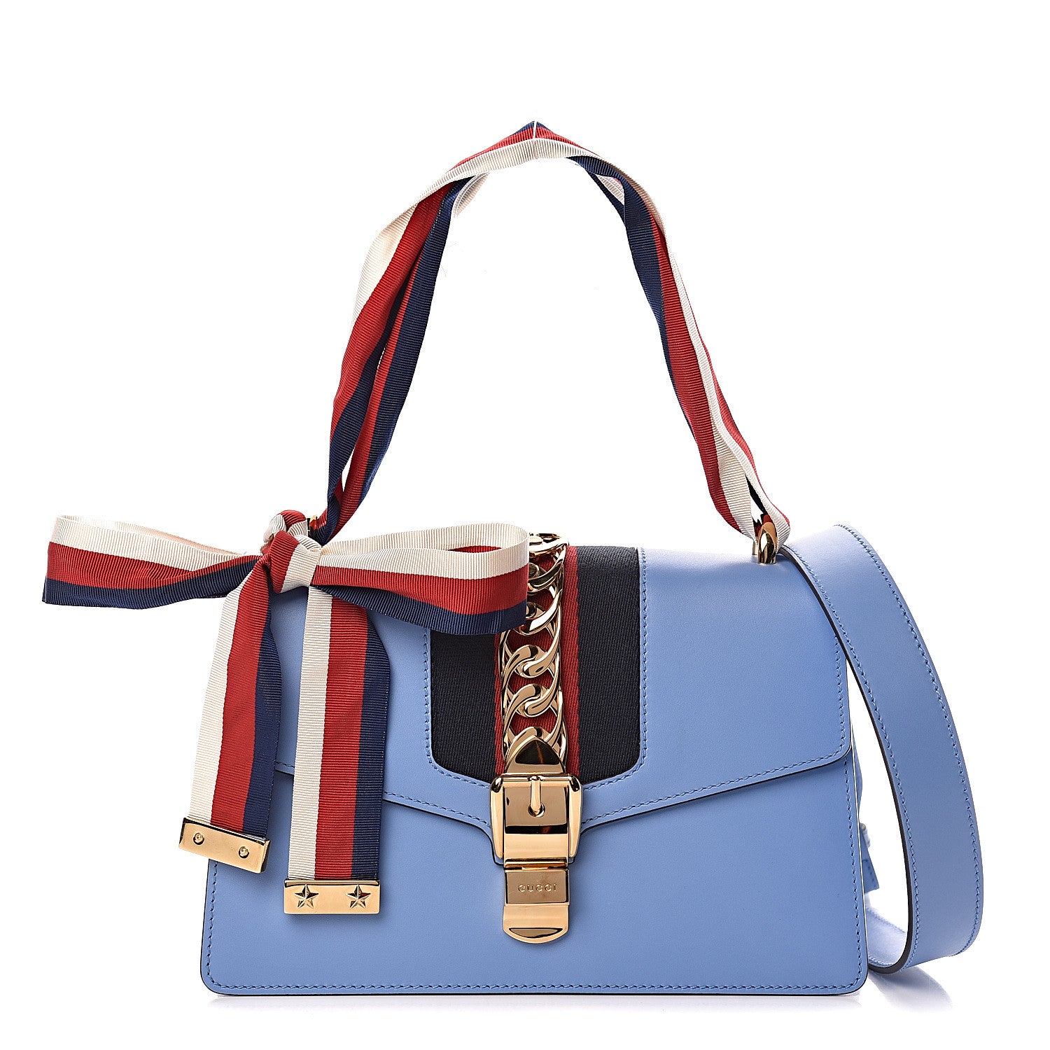 Gucci Calfskin Small Sylvie Shoulder Bag Clear Sky Blue 1 of 10