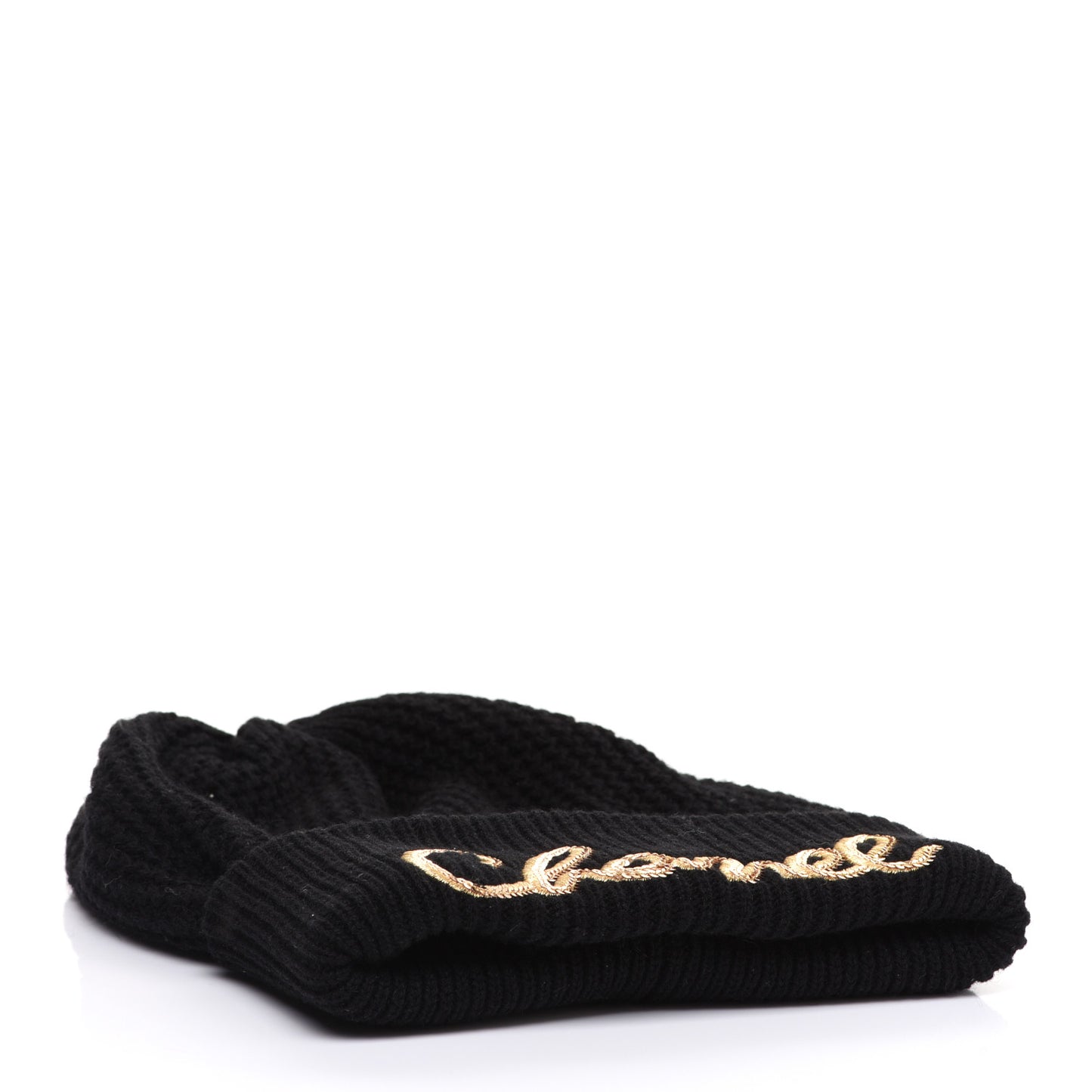Cashmere Sequin Logo Beanie Hat Black Gold