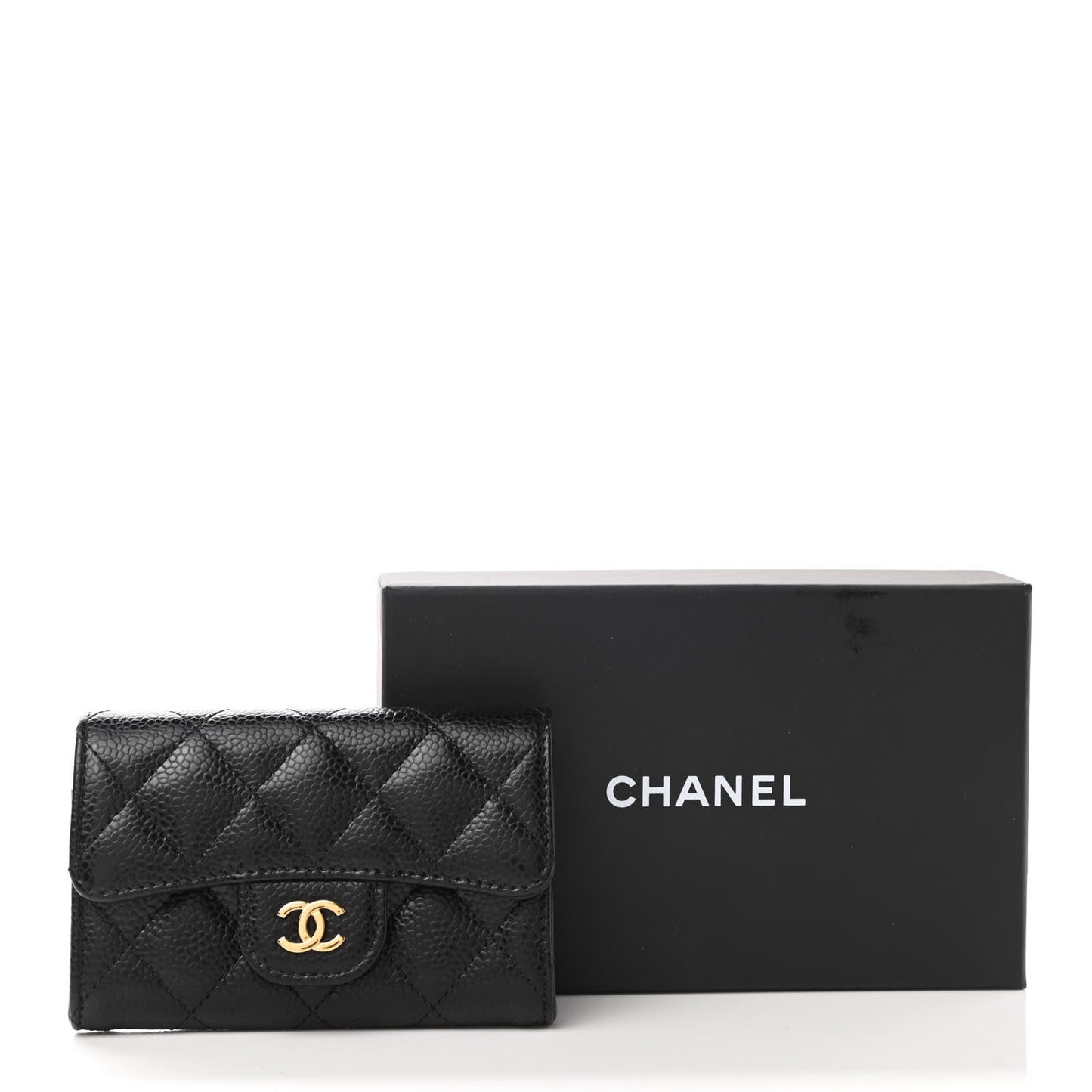 Caviar Quilted Flap Card Holder Wallet Black