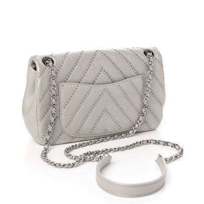 Chanel Calfskin Studded Chevron Quilted Small Stud Wars Flap Silver 2 of 9