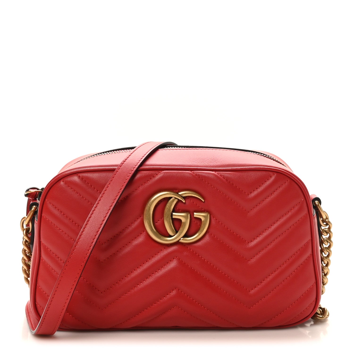 Gucci Calfskin Matelasse Small GG Marmont Chain Shoulder Bag Hibiscus Red 1 of 11