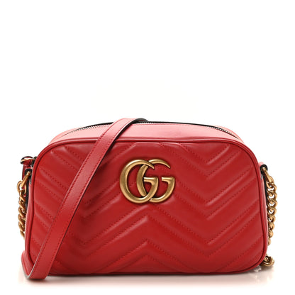 Gucci Calfskin Matelasse Small GG Marmont Chain Shoulder Bag Hibiscus Red 1 of 11