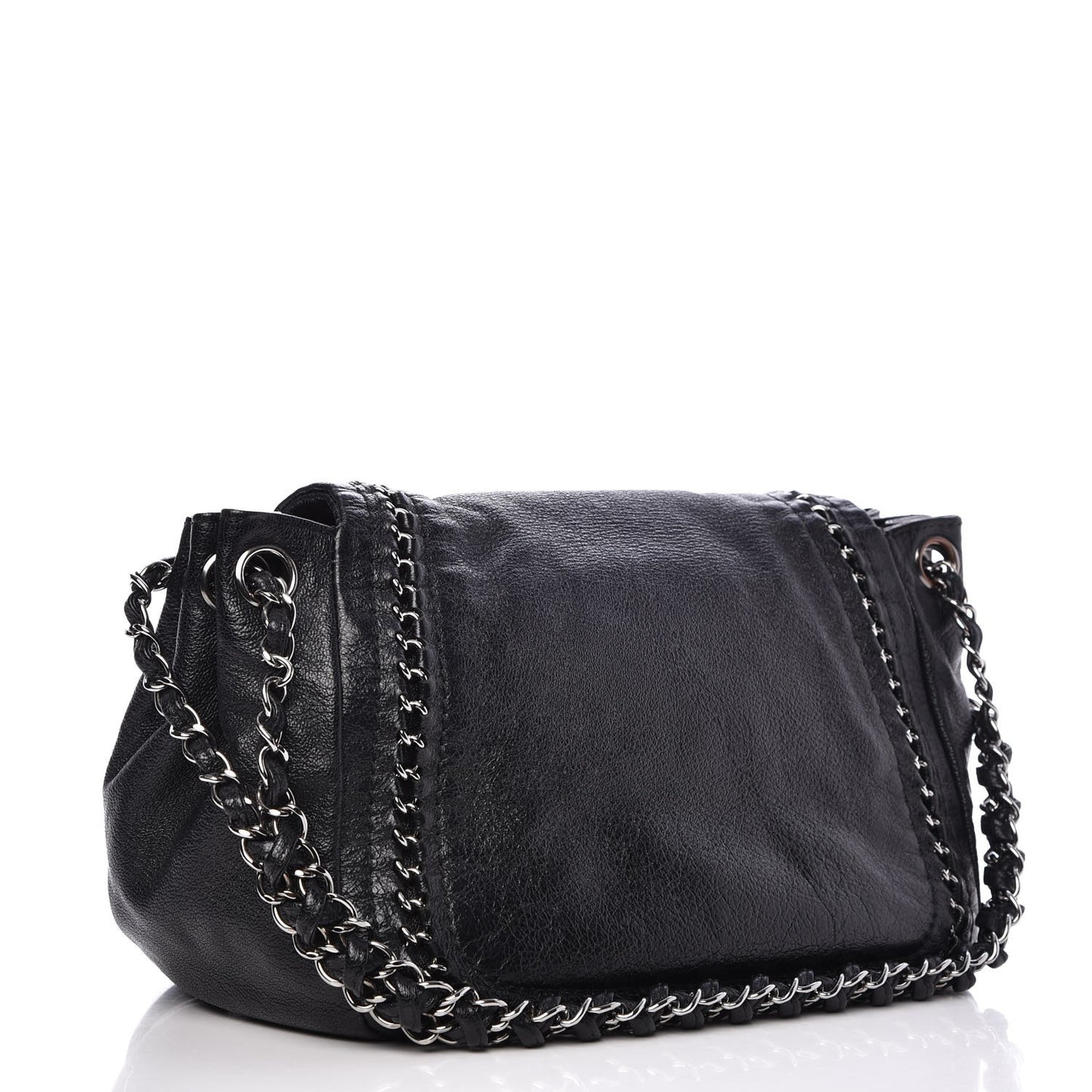 Metallic Goatskin Luxe Ligne Flap Black