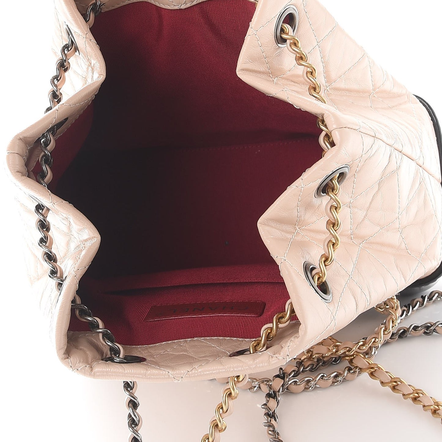 Aged Calfskin Quilted Gabrielle Backpack Beige Black