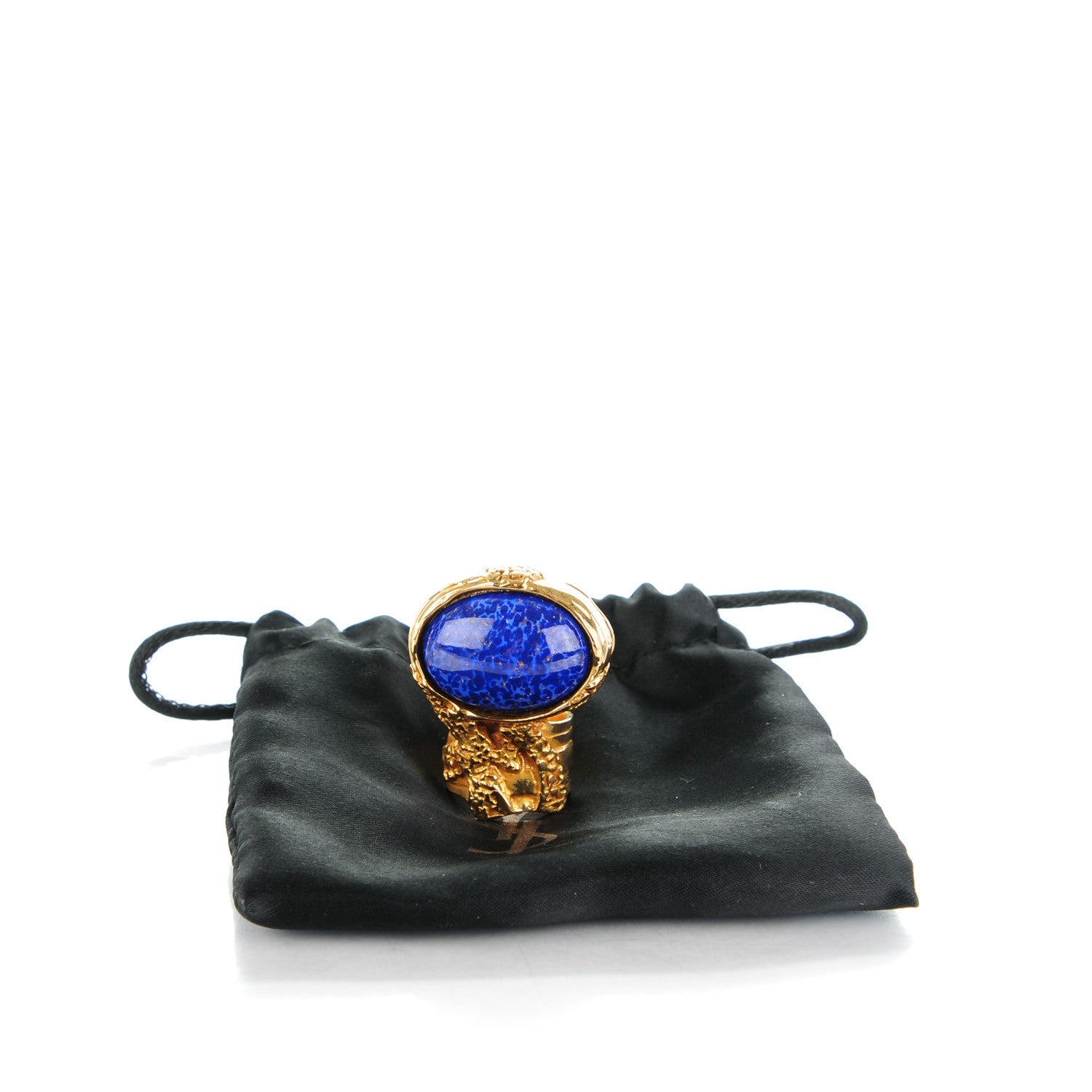 Saint Laurent Glass Cabochon Arty Ovale Ring 5 Gold Lapis 4 of 4