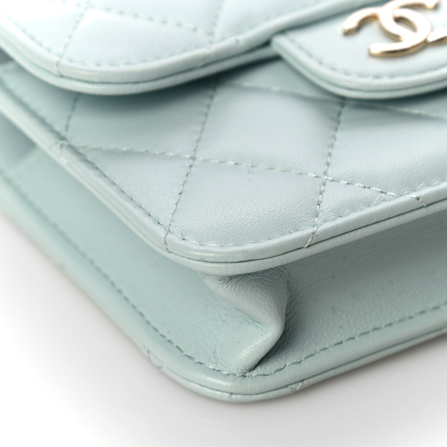 Lambskin Quilted Top Handle Flap Coin Purse With Chain Light Blue