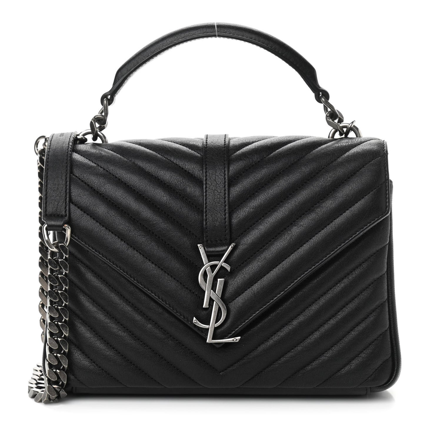 Sheepskin Matelasse Chevron Monogram Medium College Bag Black