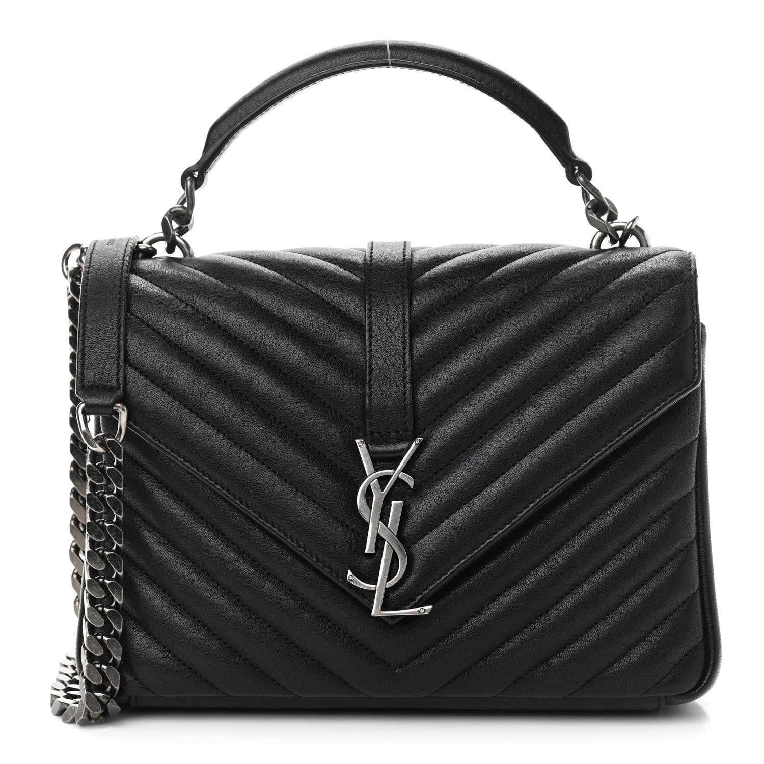 Saint Laurent Sheepskin Matelasse Chevron Monogram Medium College Bag Black 1 of 11