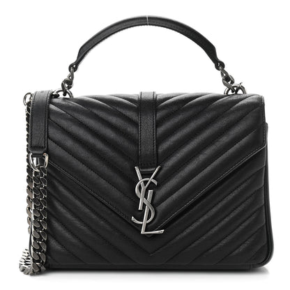Saint Laurent Sheepskin Matelasse Chevron Monogram Medium College Bag Black 1 of 11