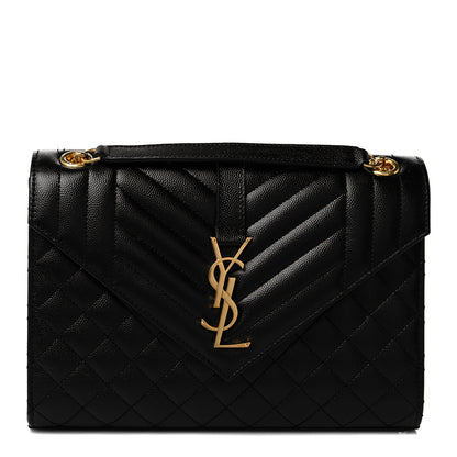 Saint Laurent Grain De Poudre Textured Mixed Matelasse Triquilt Medium Monogram Satchel Black 1 of 10