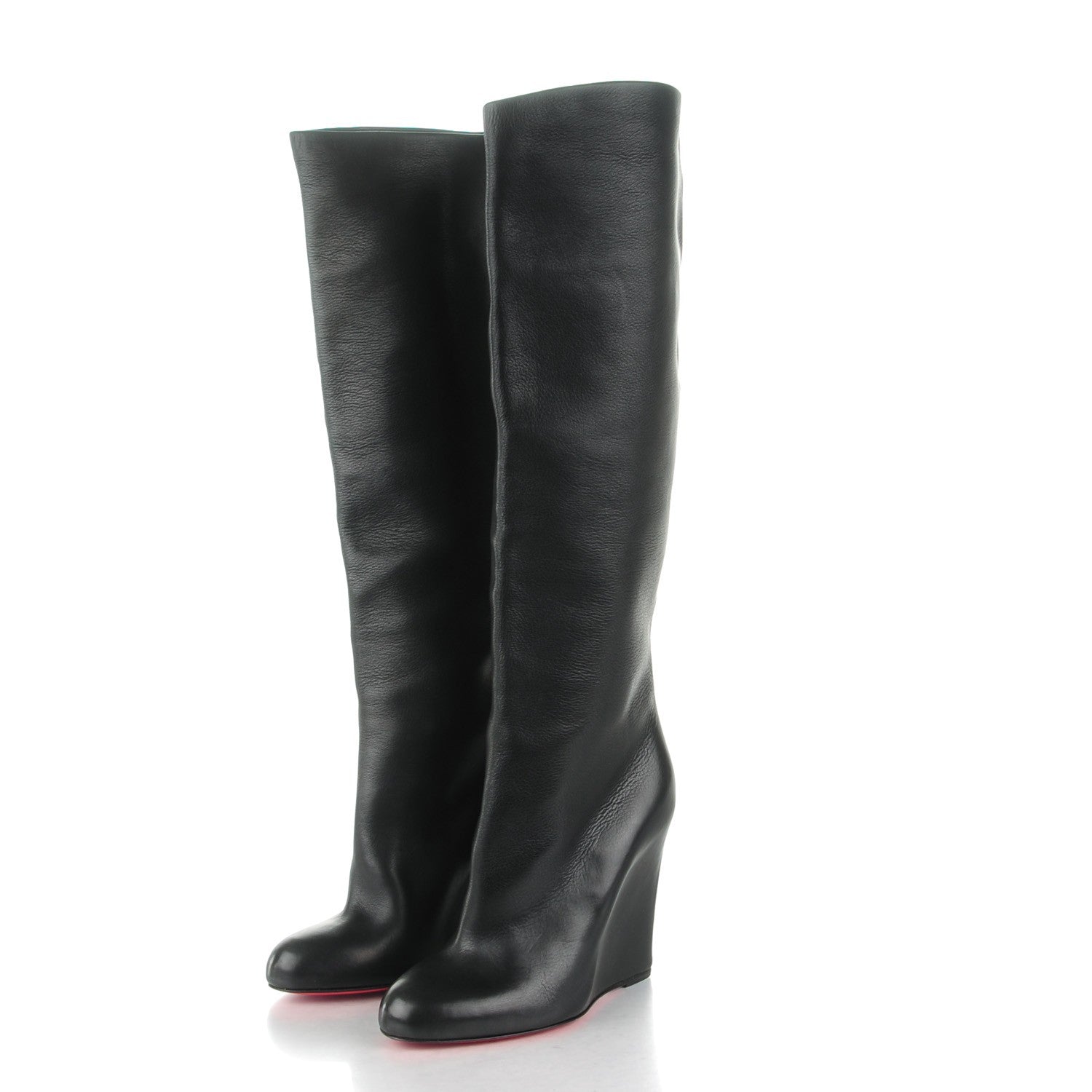 Christian Louboutin Calfskin Zepita 100 Knee High Wedge Boots 41 Black 3 of 10