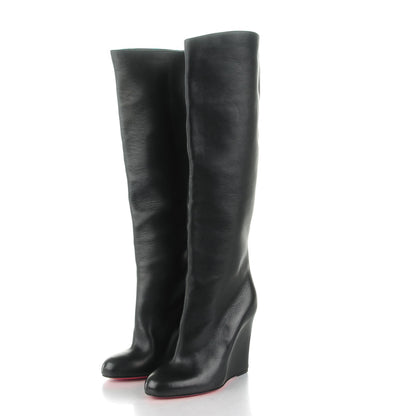 Christian Louboutin Calfskin Zepita 100 Knee High Wedge Boots 41 Black 3 of 10