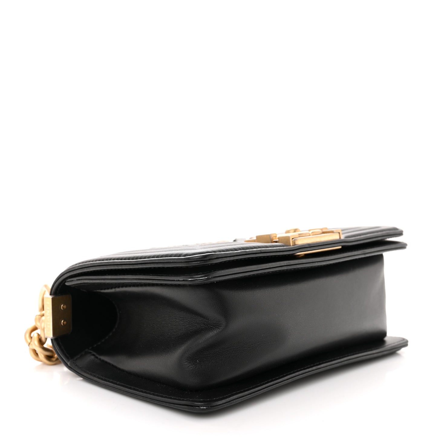Lambskin Calfskin Chevron Small Boy Flap Black Gold