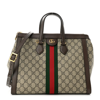 Gucci GG Supreme Monogram Web Medium Ophidia Tote Bag Brown 1 of 9