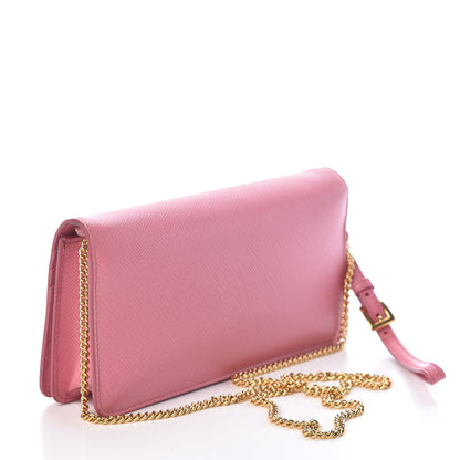 Prada Saffiano Metal Phone Wristlet Crossbody Wallet Begonia 3 of 9