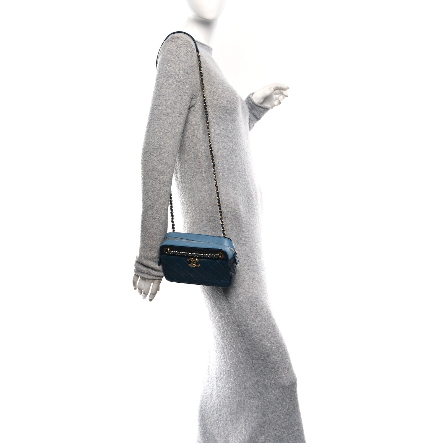 Chanel Lambskin Quilted Small In & Out Camera Case Navy Light Blue 2 of 10