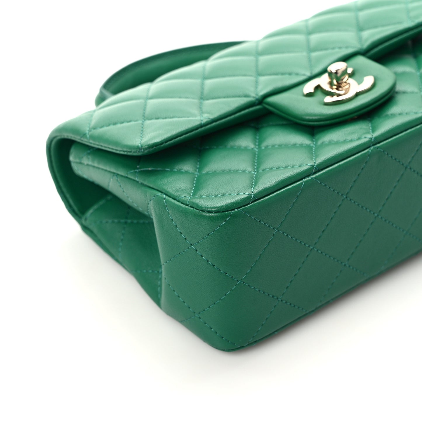 Lambskin Quilted Mini Top Handle Rectangular Flap Green