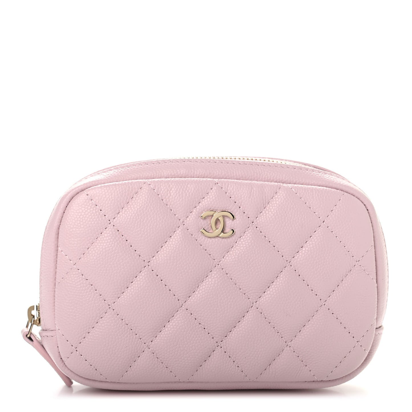 Caviar Quilted Small Curvy Pouch Cosmetic Case Light Pink