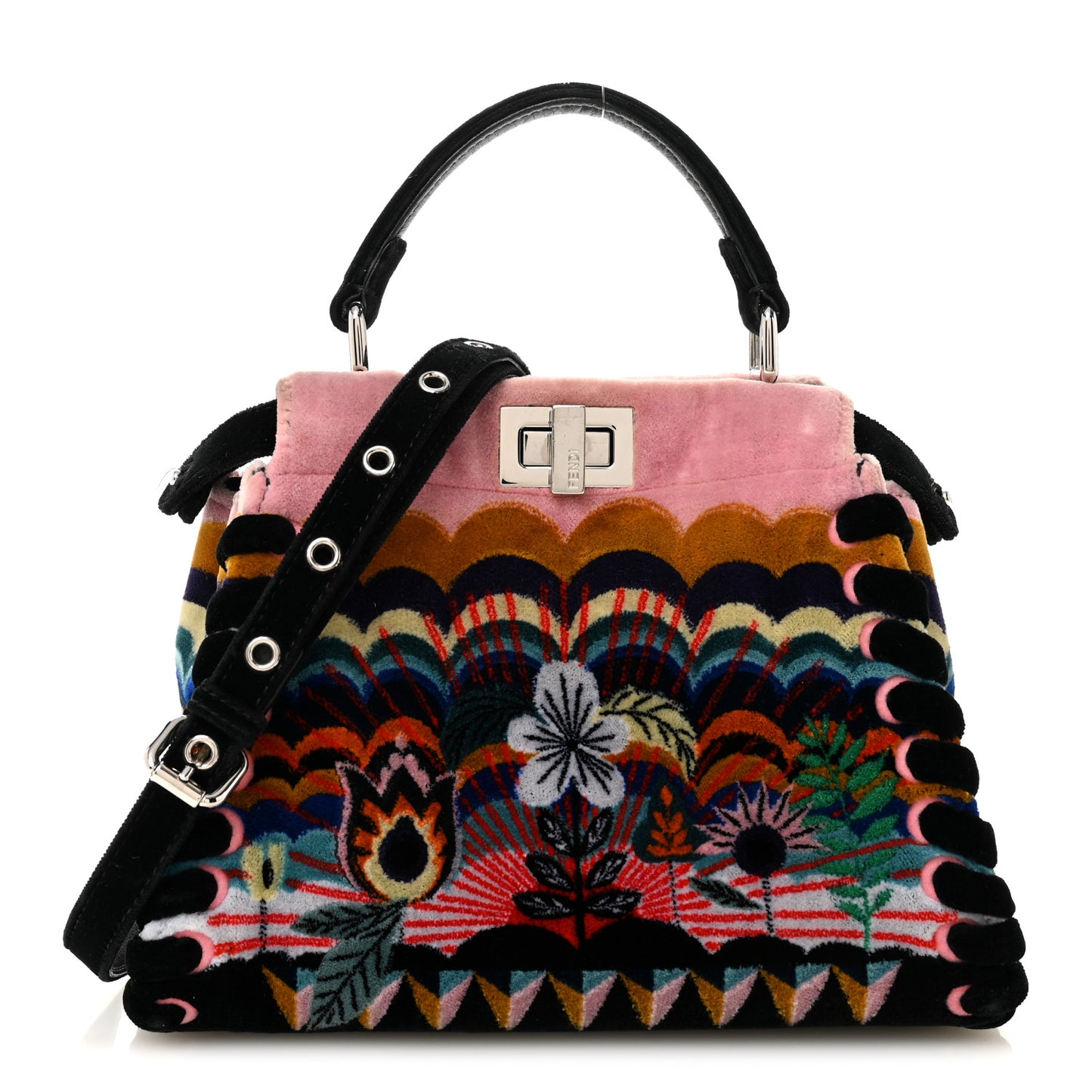 Velvet Embroidered Mini Peekaboo Iconic Satchel Black Multicolor