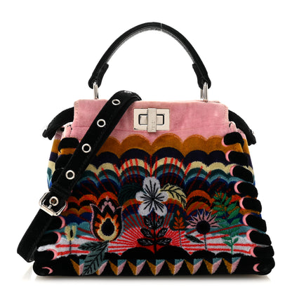 Fendi Velvet Embroidered Mini Peekaboo Iconic Satchel Black Multicolor 1 of 16