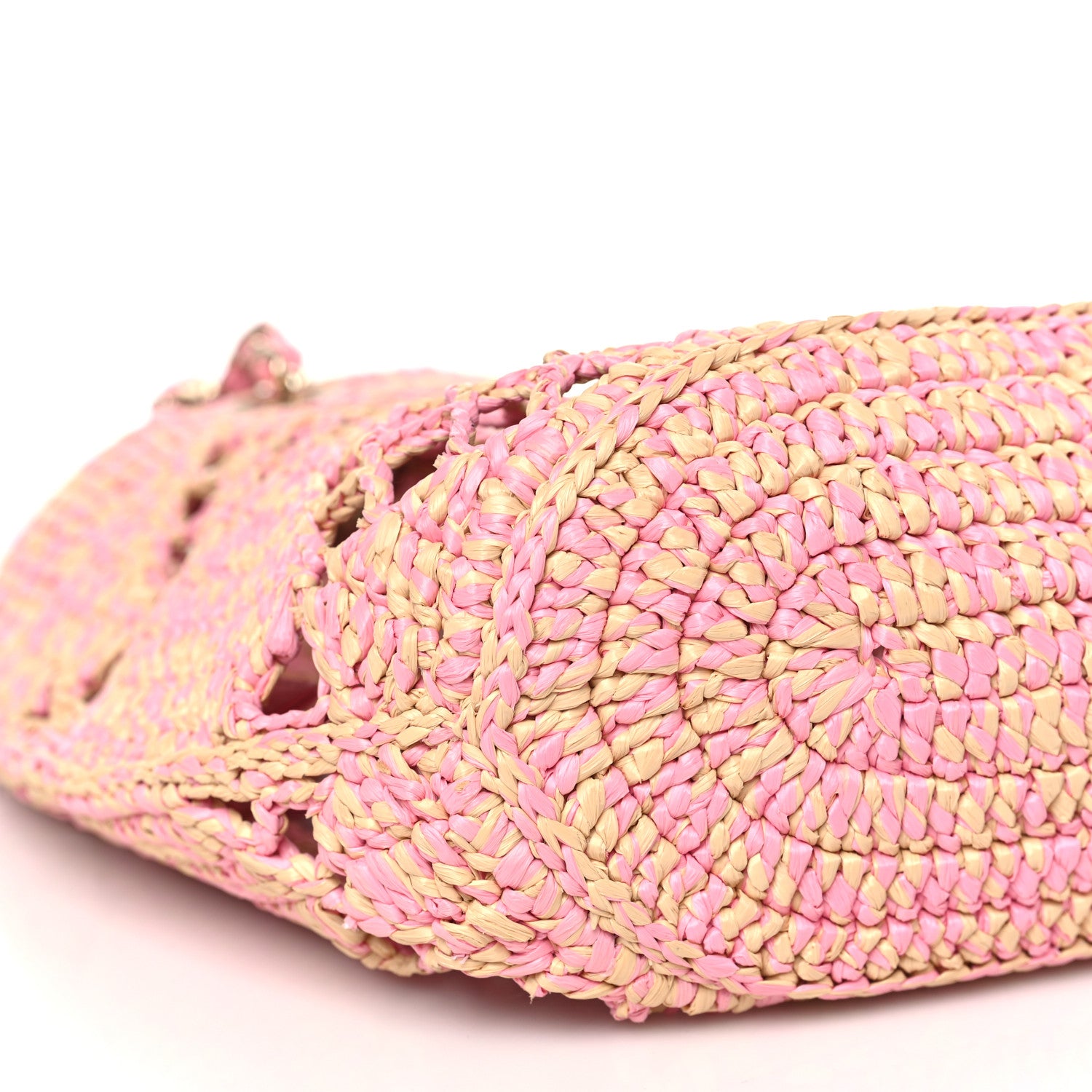 Chanel Raffia Effect Braided Small Shopping Bag Beige Pink 9 of 11
