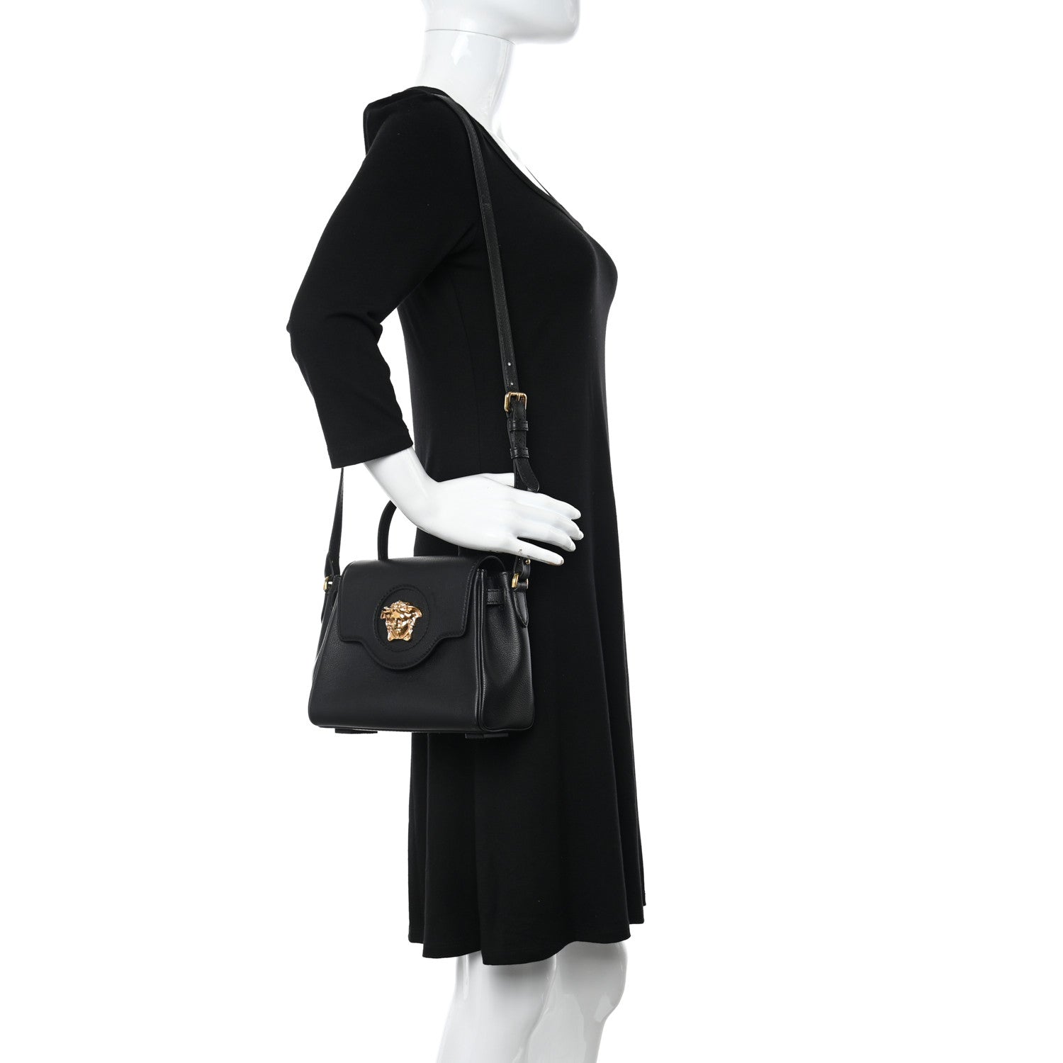 Versace Grained Calfskin Small La Medusa Top Handle Bag Black 2 of 11