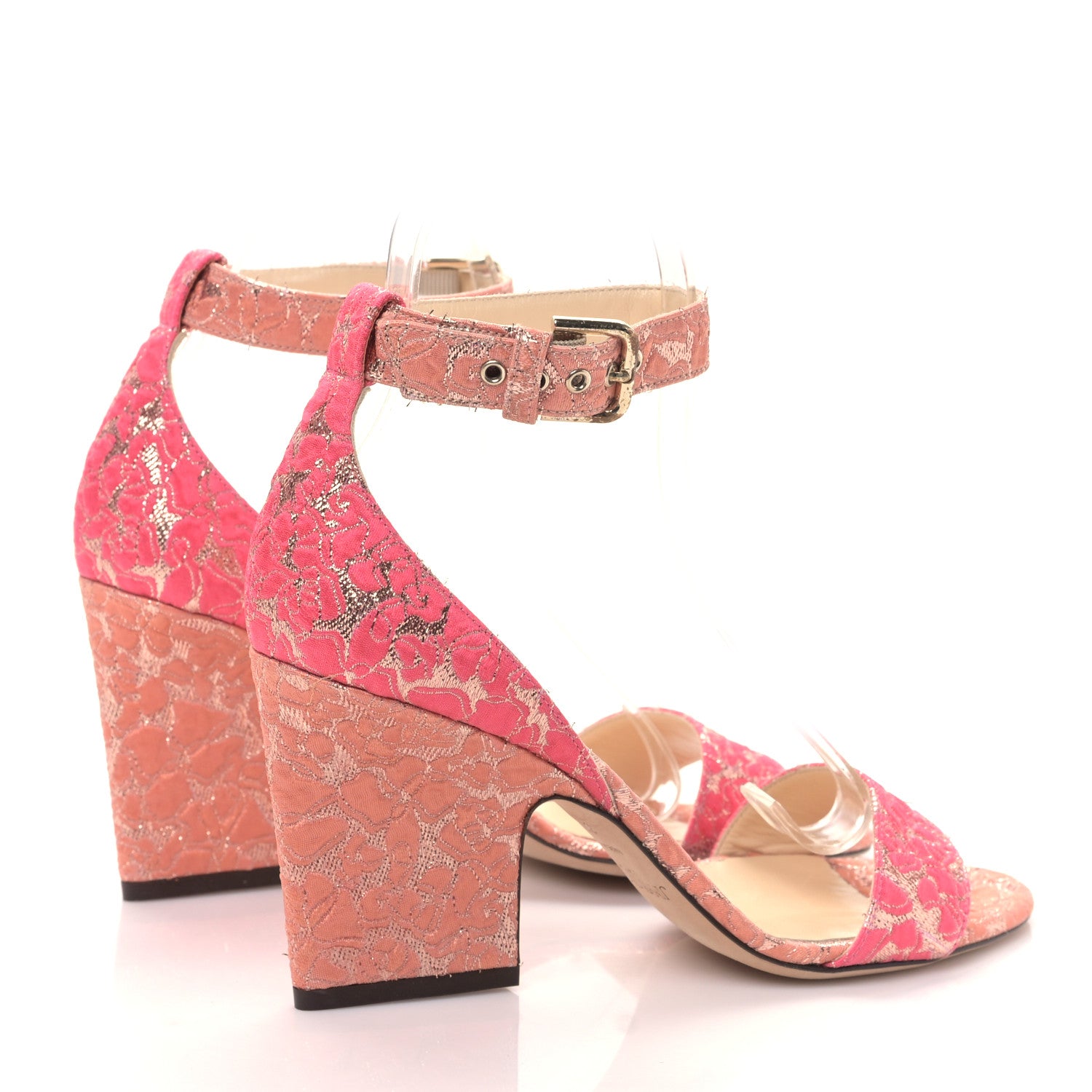 Jimmy Choo Floral Jacquard Fabric Edina 85mm Sandals 37.5 Flamingo Calypso 4 of 7