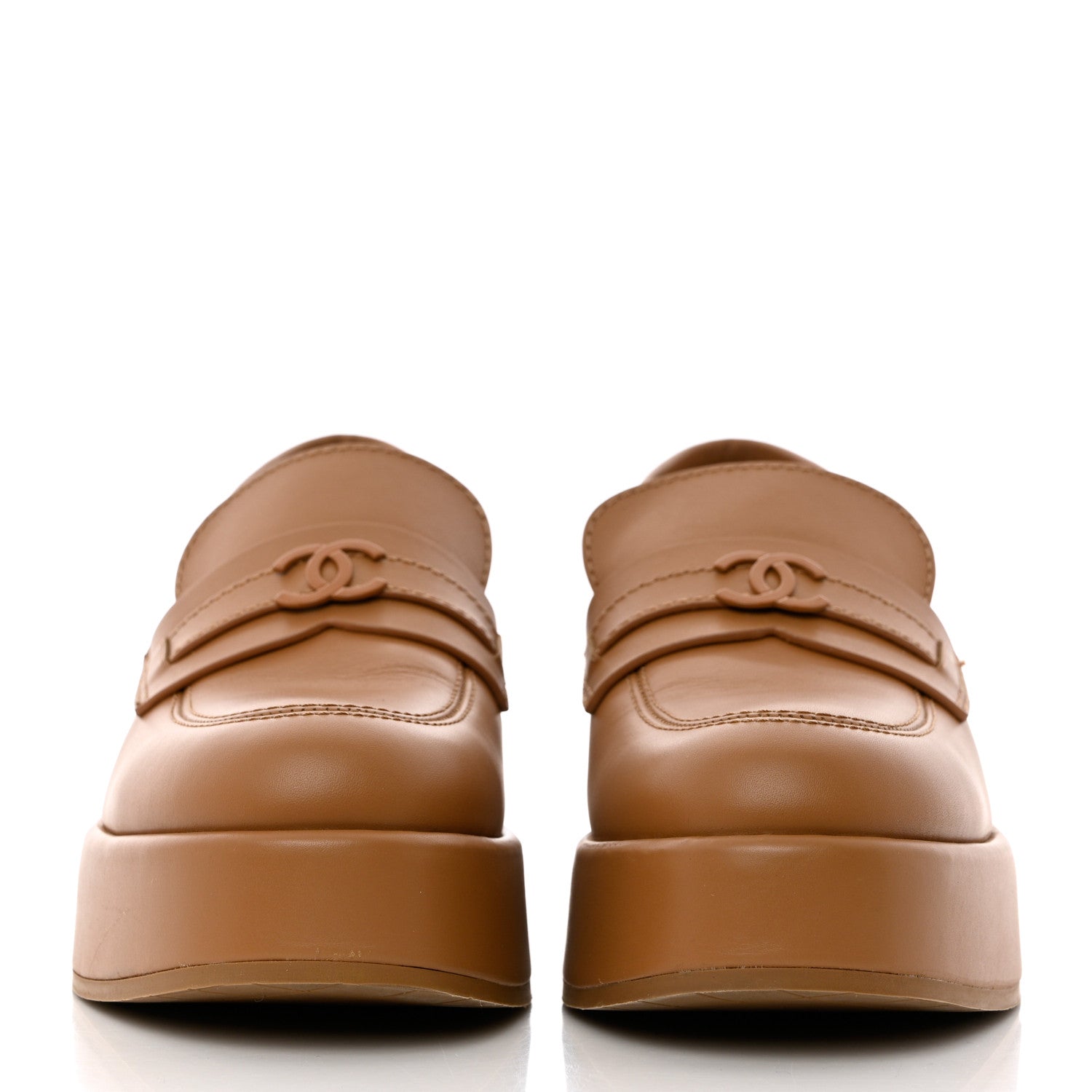 Chanel Calfskin CC Platform Loafers 37.5 Beige 2 of 9