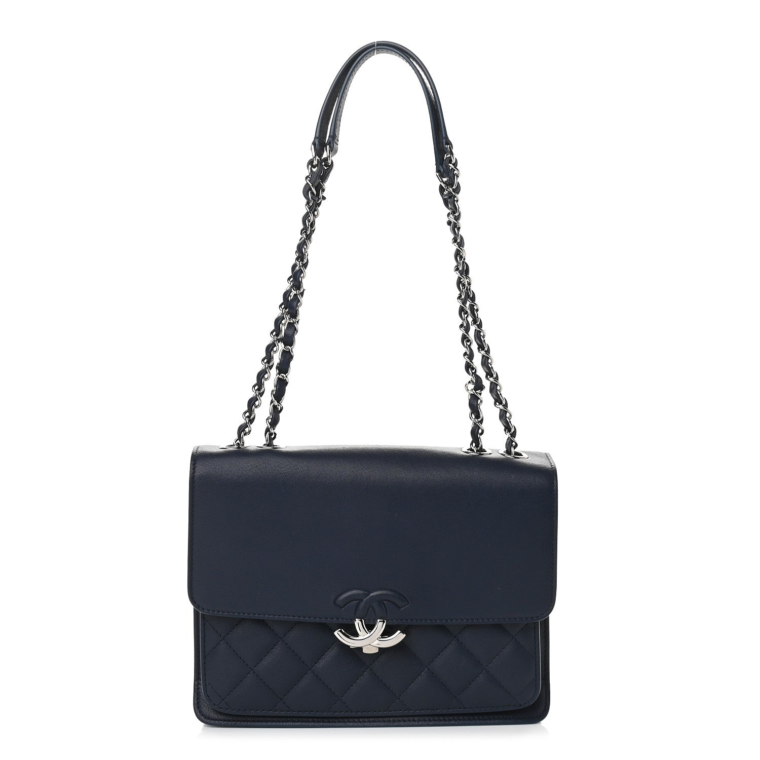 Chanel Goatskin Quilted Large CC Box Flap Navy 1 of 9