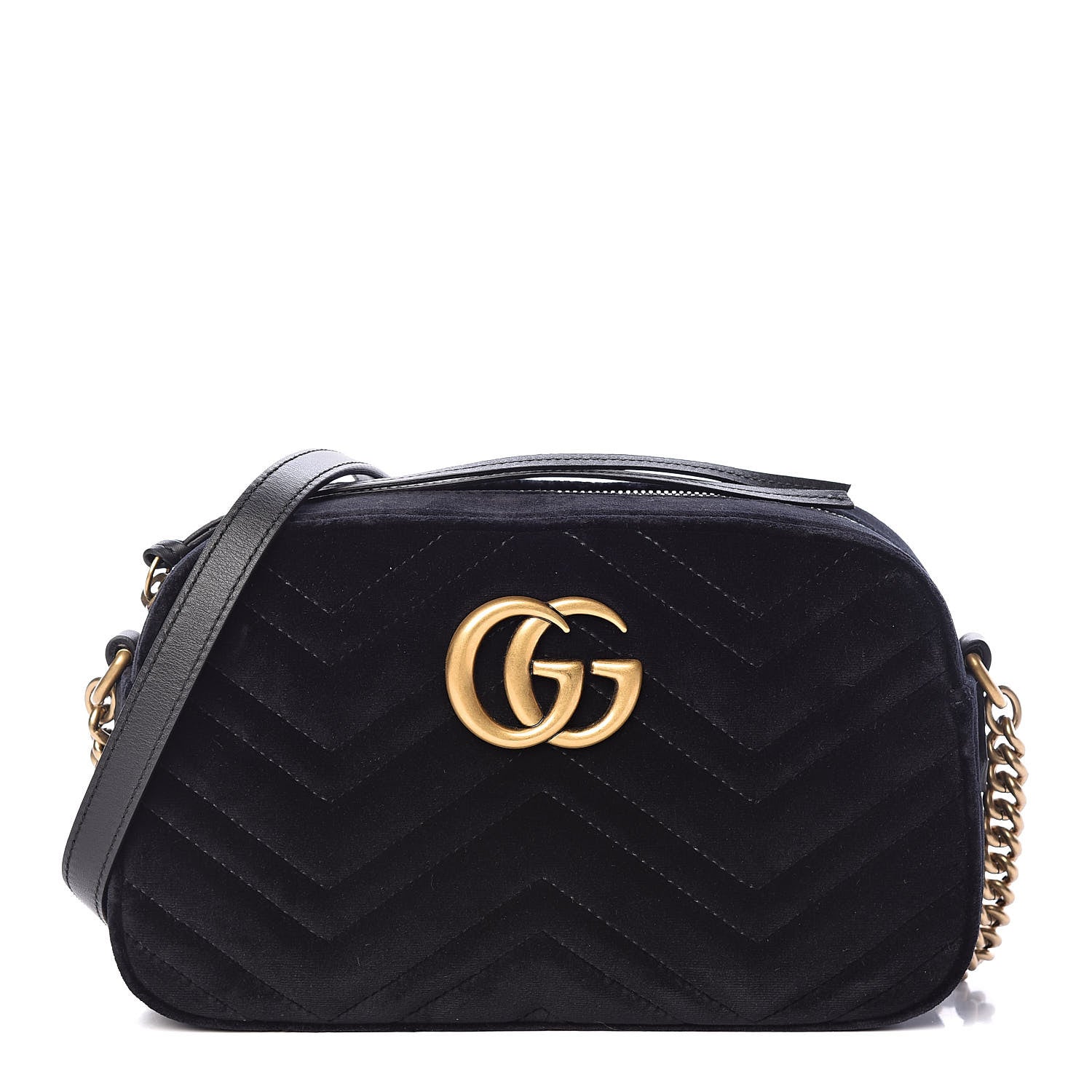 Gucci Velvet Matelasse Small GG Marmont Chain Shoulder Bag Black 1 of 10