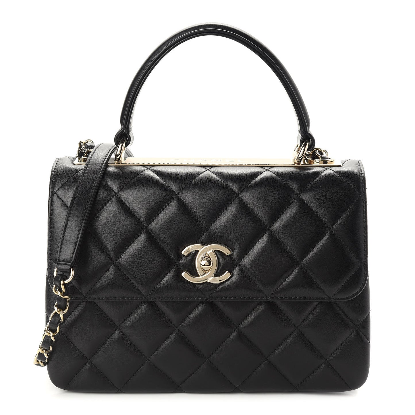 Lambskin Quilted Small Trendy CC Dual Handle Flap Bag Black