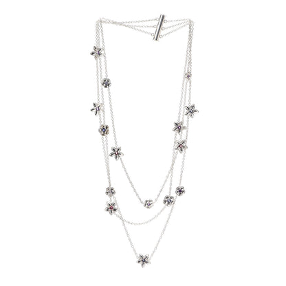 Tiffany Sterling Silver Amethyst Iolite Pink Tourmaline Multi Chain Flower Necklace 3 of 5