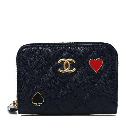 Chanel Caviar Enamel Coco Casino Quilted Zip Coin Purse Navy Blue 1 of 9