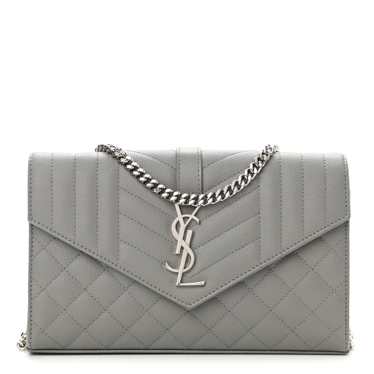 Grain De Poudre Mixed Matelasse Triquilt Monogram Chain Wallet Fog